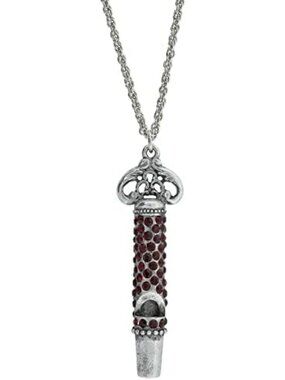 Antiqued Matte Silver European Pave Crystal Pendant Whistle Necklace 30